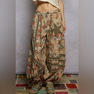 POL Natural Floral Patchwork Joggers